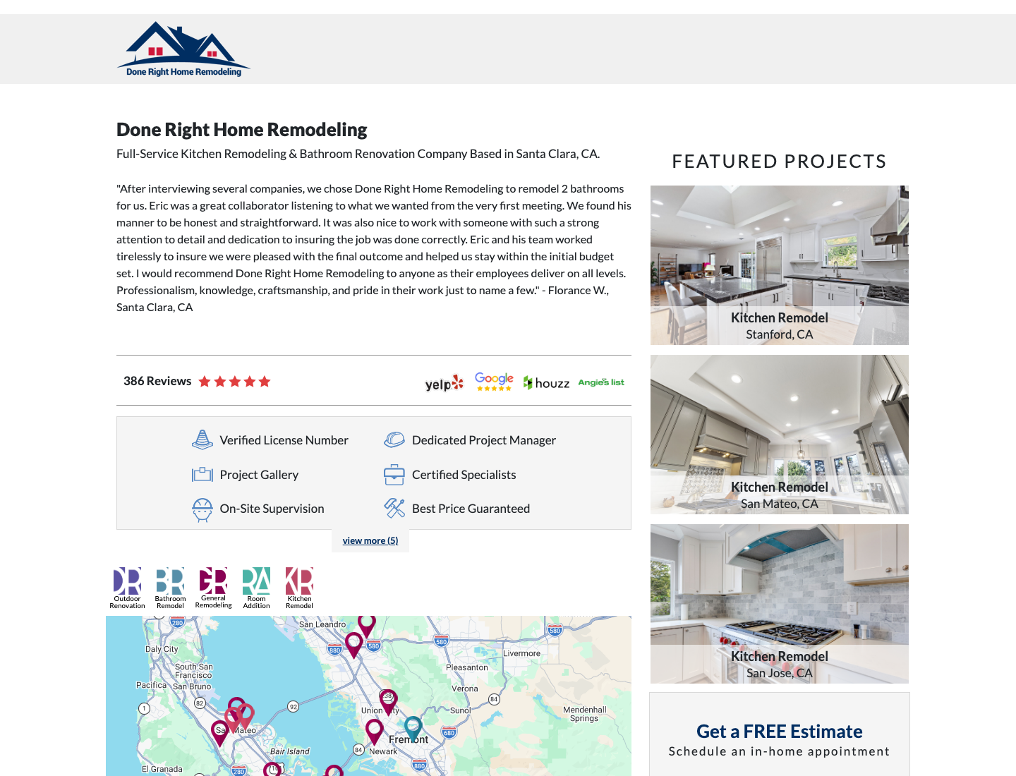 Done Right project map and review proof screenshot