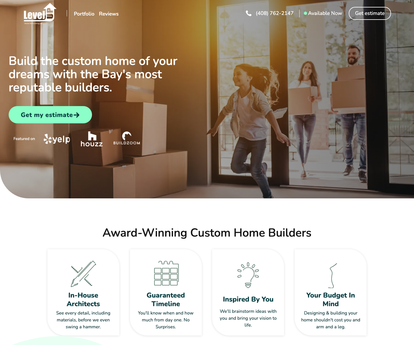 Level Up funnel screenshot with direct estimate CTA