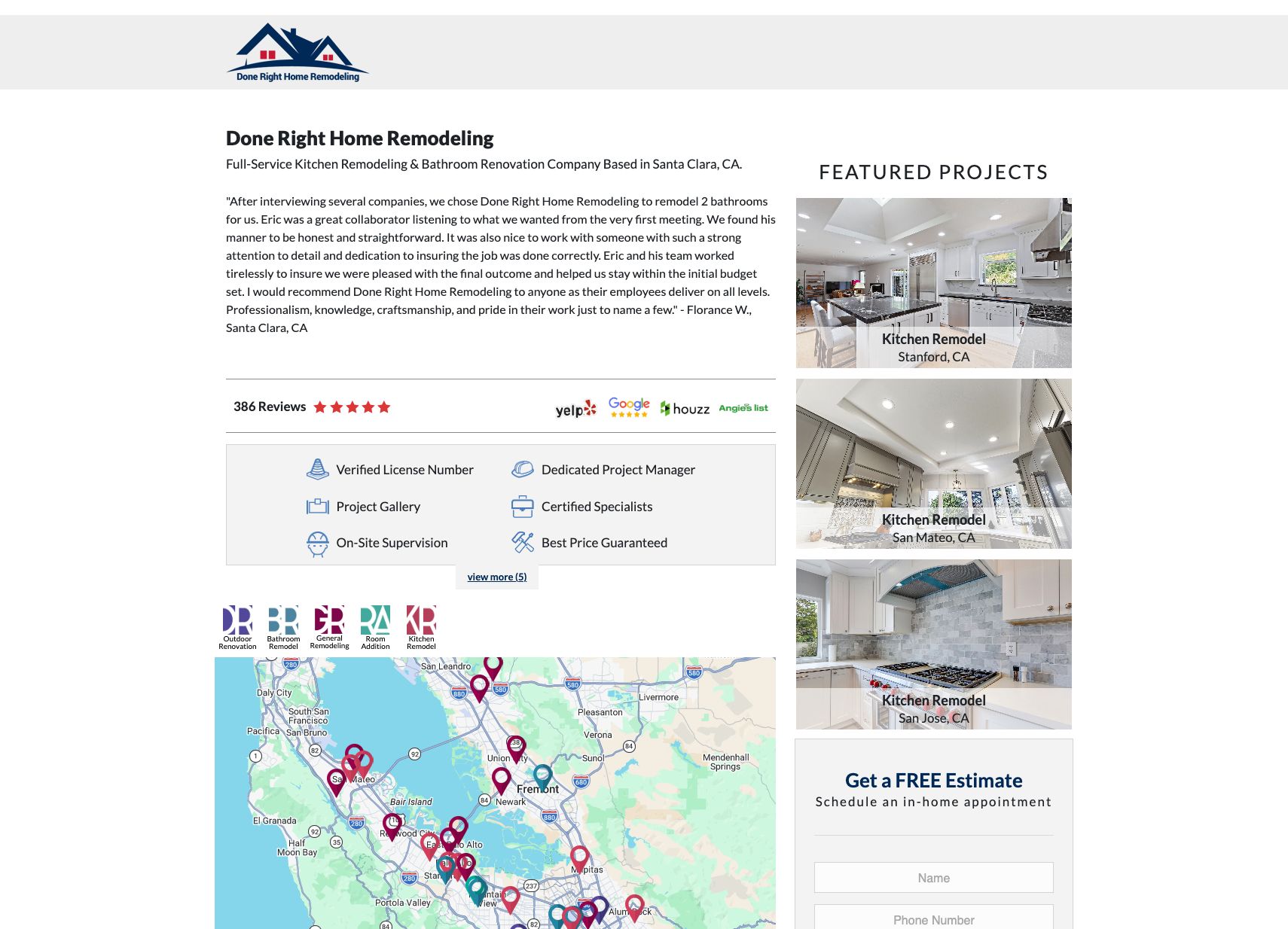 Done Right Builders Project map funnel screenshot