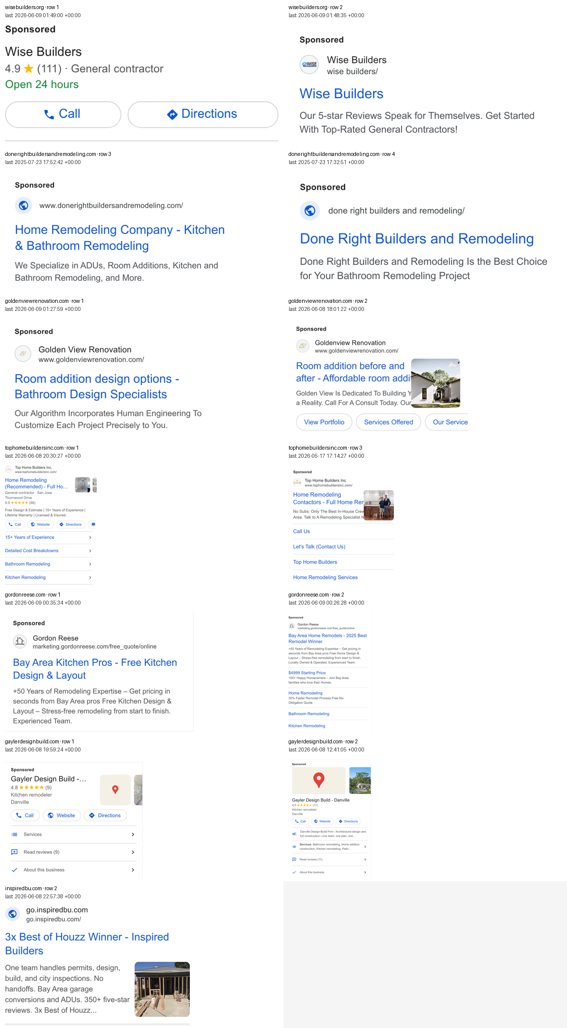 Google Ads transparency preview montage for remodeling advertisers